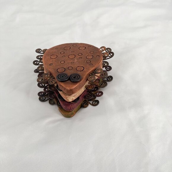 Set Of 4 Handmade Clay Ladybug Coasters With‎ Spiral Wire Legs - Picture 3 of 4